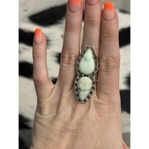Huge Native American SW Sterling Silver Paloma Turquoise Double Stone Ring